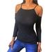 Kaylee_xo Sexy Cold Shoulder Long Sleeve Cutout Keyhole Ribbed Shirt Top