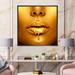 East Urban Home Gold Paint Drips From Sexy Woman Lips - Photograph on Canvas Canvas, Cotton in White | 36 H x 36 W x 1 D in | Wayfair