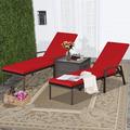 Jamarin Red Barrel Studio® 2pcs Patio Rattan Wicker Lounge Chair Back Adjustable Recliner Chaise W/Red Cushion in Brown | Wayfair