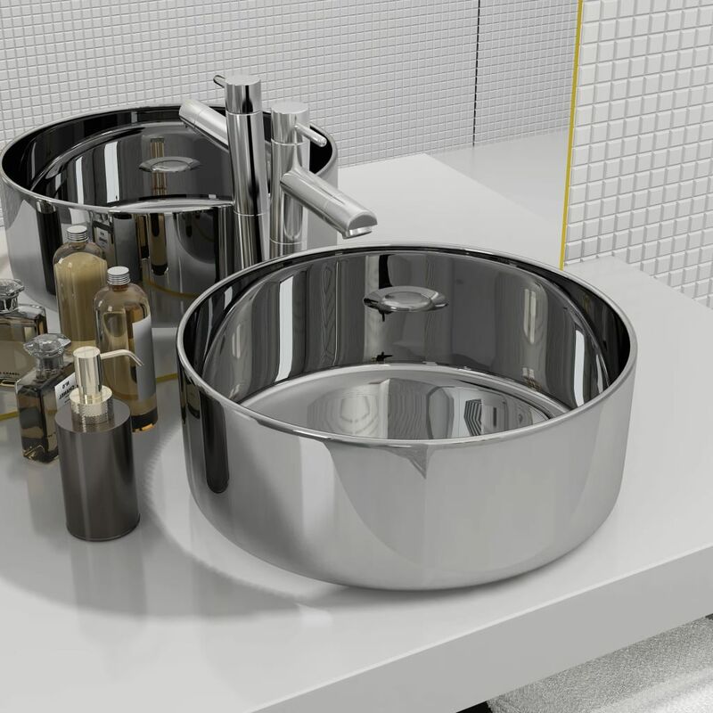 Bonnevie – Waschbecken,Handwaschbecken 40 x 15 cm Keramik Silbern vidaXL