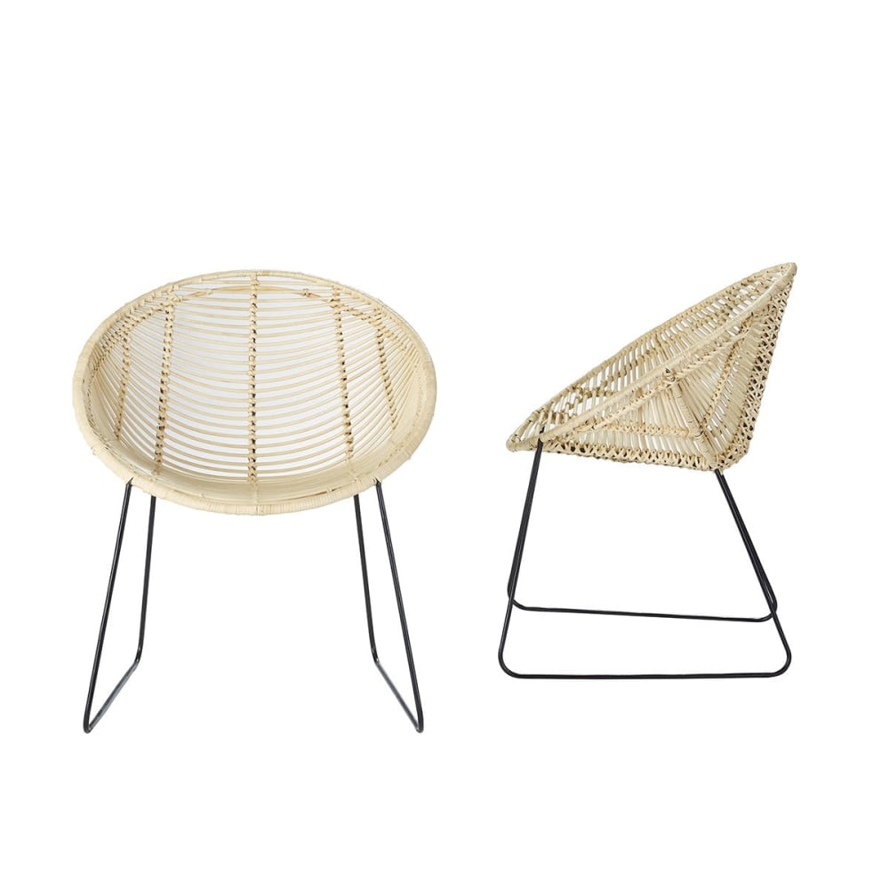 2 chaises en rotin et métal