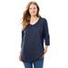 Plus Size Women's Perfect Three-Quarter Sleeve V-Neck Tee by Woman Within in Navy (Size 2X) Shirt