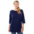 Plus Size Women's Perfect Elbow-Sleeve Boatneck Tee by Woman Within in Navy (Size 5X) Shirt