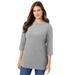 Plus Size Women's Perfect Elbow-Sleeve Boatneck Tee by Woman Within in Medium Heather Grey (Size L) Shirt