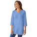 Plus Size Women's Perfect Three-Quarter Sleeve V-Neck Tunic by Woman Within in French Blue (Size 6X)