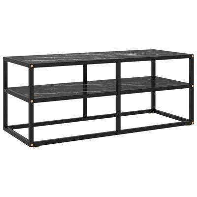 vidaXL TV Stand Black with Black Marble Glass 39.4"x15.7"x15.7"