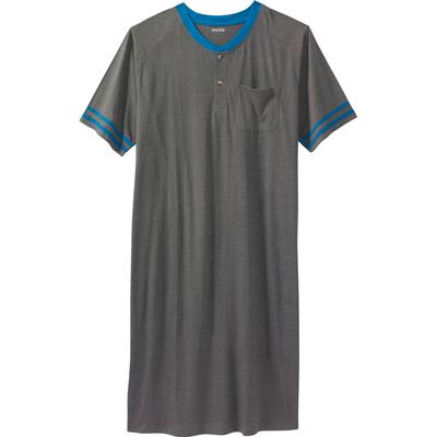 Men's Big & Tall Short-Sleeve Henley Nightshirt by KingSize in Heather Slate Grey (Size 11XL/12XL) Pajamas