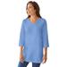 Plus Size Women's Perfect Three-Quarter Sleeve V-Neck Tunic by Woman Within in French Blue (Size S)