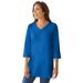 Plus Size Women's Perfect Three-Quarter Sleeve V-Neck Tunic by Woman Within in Bright Cobalt (Size 1X)