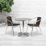 27.5'' Round Aluminum Indoor-Outdoor Table Set with 2 Rattan Chairs - 27.5"W x 27.5"D x 27.5"H - 27.5"W x 27.5"D x 27.5"H