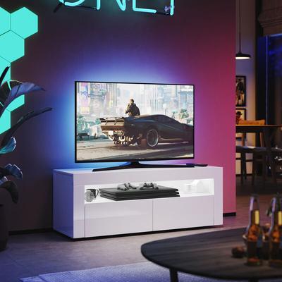 Sonni tv Lowboard Weiß Hochglanz mit 12 led Farben Beleuchtung,Eine offene Ablage und 2 Image