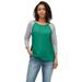 Plus Size Women's Colorblock 3/4 Sleeve Tee by ellos in Ultramarine Green Heather Grey (Size 3X)