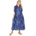 Plus Size Women's Roll-Tab Sleeve Crinkle Shirtdress by Woman Within in Navy Patchwork (Size 26 W)
