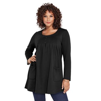 Plus Size Women's Long Sleeve Two Pocket Soft Knit Tunic by Roaman's in Black (Size 6X) Shirt