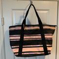 Victoria's Secret Bags | 2/$40!Large Vs Tote Bag Black & Pink Striped Zip Tote | Color: Black/Pink | Size: Os