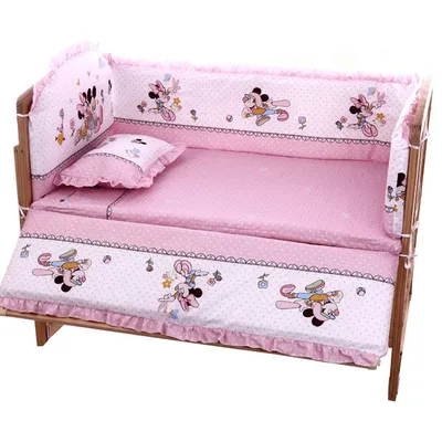 Ensemble de literie rose pour bébé, lit en coton, avec 4 pare-chocs + drap + taie d'oreiller,