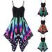 MANTAR Plus Size Womens Butterfly Print Sleeveless Ladies Dresses High Waist Skinny Shirts Dresses