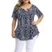 Avamo Plus Size Blouse Tops for Women Lady Casual Loose Summer Floral T Shirts Henley V Neck Buttons Short Sleeve Flowy Tunic