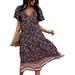 Women's Dresses Summer Button V Neck Bohemian Sundress Floral Printed Loose Swing Flared Hem Short Sleeve Casual Party Beach Dress