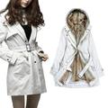 Daciye Women Trench Coat Hooded Long Wind Coat Winter Zip Jacket (White XL)