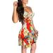 Lumento Women Spaghetti Straps Swing Sundress Floral Printed Ruffle Hem Bareback Cami Dress Orange XL