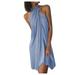 Roliyen Dresses for Women Summer 2021 Summer Halter Neck Loose Irregular Hem Casual Dress Beach Dress