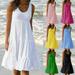 AYYUFE Beach Summer Loose Pleated Sundress Women Solid Color Sleeveless Midi Dress