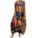 MIARHB Plus Size Skirt Floral Print Women Dress Women Vintage Bohemian Print Floral Sleeveless O-Neck Straps Maxi Dress