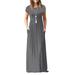 Women Maxi Dress O Neck Pocket Summer Loose Casual Baggy Robe Female Retro Long Dresses vestidos mujer H M