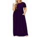 Women's Plus Size Dress Plus Size Women Casual O-Neck Summer Short Sleeve Solid Loose Pocket Maxi Dress