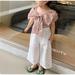 Summer Kids Girls Holiday Clothes Sets Floral Printed Big Bowknot T Shirts Tops + Lace Pants