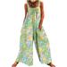 Cotonie Women's Fashion Ethnic Style Solid Buttons Pocket Loose Suspender Jumpsuit