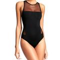 Tuscom Women Swimwear New Black Sexy Gauze Backless Elastic Beachwear Mesh One Piece Swimsuit High Neck Bathing Suit