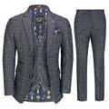 Mens Tweed Check Navy Grey 3 Piece Suit Vintage 1920s Smart Retro Tailored Fit[SUIT-ABEL-GREY-42]