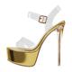 MissHeel Women's Open Toe Platform Stilettos Single Band Buckle Strap Clear Ankle Sandals Super High Heels Sexy Transparent Gold Heels Open-back Summer Sandals for Dressing Party Gold Size 4