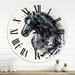East Urban Home Portrait of Friesian Horse w/ Long Manes - Farmhouse wall clock Metal in Black | 16 H x 16 W x 1 D in | Wayfair
