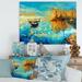 East Urban Home Turquoise Lake w/ Orange Trees During Sunset - Painting on Canvas Metal in Blue | 30 H x 40 W x 1.5 D in | Wayfair