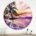 East Urban Home Pink & Purple Palm Beach Sunset - Nautical & Coastal wall clock Metal in White | 36 H x 36 W x 1 D in | Wayfair