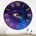 East Urban Home Female Eye w/ Dry Paint Dust Pigment On Face - Modern wall clock Metal in Indigo | 29 H x 29 W x 1 D in | Wayfair