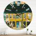 East Urban Home Yellow Facade of Houses In Street In Paris - French Country wall clock Metal in White | 36 H x 36 W x 1 D in | Wayfair