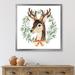 East Urban Home Deer w/ Floral Wreath Isolated on White - Painting on Canvas in Brown/Green | 16 H x 16 W x 1 D in | Wayfair