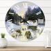 East Urban Home Winterscene w/ Cottage Covered In Snow - Country wall clock Metal in White | 23 H x 23 W x 1 D in | Wayfair