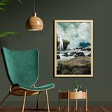 East Urban Home Waterfall Streams on Rocks Foggy Full Moon Sky Moss Wild Landscape Ocean - Picture Frame Photograph Print on Fabric Fabric | Wayfair