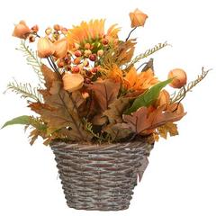 Primrue Harvest Pumpkin Mixed Floral Arrangement in Basket Polyester in Brown/Orange, Size 16.0 H x 12.0 W x 12.0 D in | Wayfair