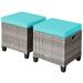 Costway 2PCS Patio Rattan Wicker Ottoman Seat with Removable Cushions-Turquoise