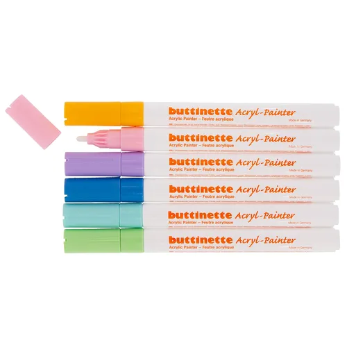 buttinette Marqueurs acryliques, tons pastel, épaisseur : 2 mm, 6 marqueurs