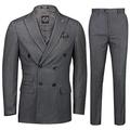 Mens Grey 3 Piece Double Breasted Pinstripe Suit Retro Vintage Blazer Waistcoat Trousers [Chest UK 48 EU 58,Trouser 42",Grey]