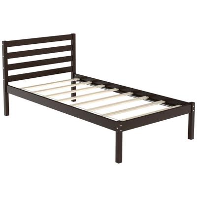 Costway Twin Size Wood Platform Bed Frame with Hea...