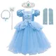 VOGUEON-Robe Cendrillon de Luxe pour Fille Tenue de Princesse à Fleurs Appliquées en Dentelle et