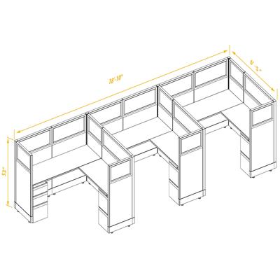 Glass Office Cubicles 53H 3pack Inline Unpowered